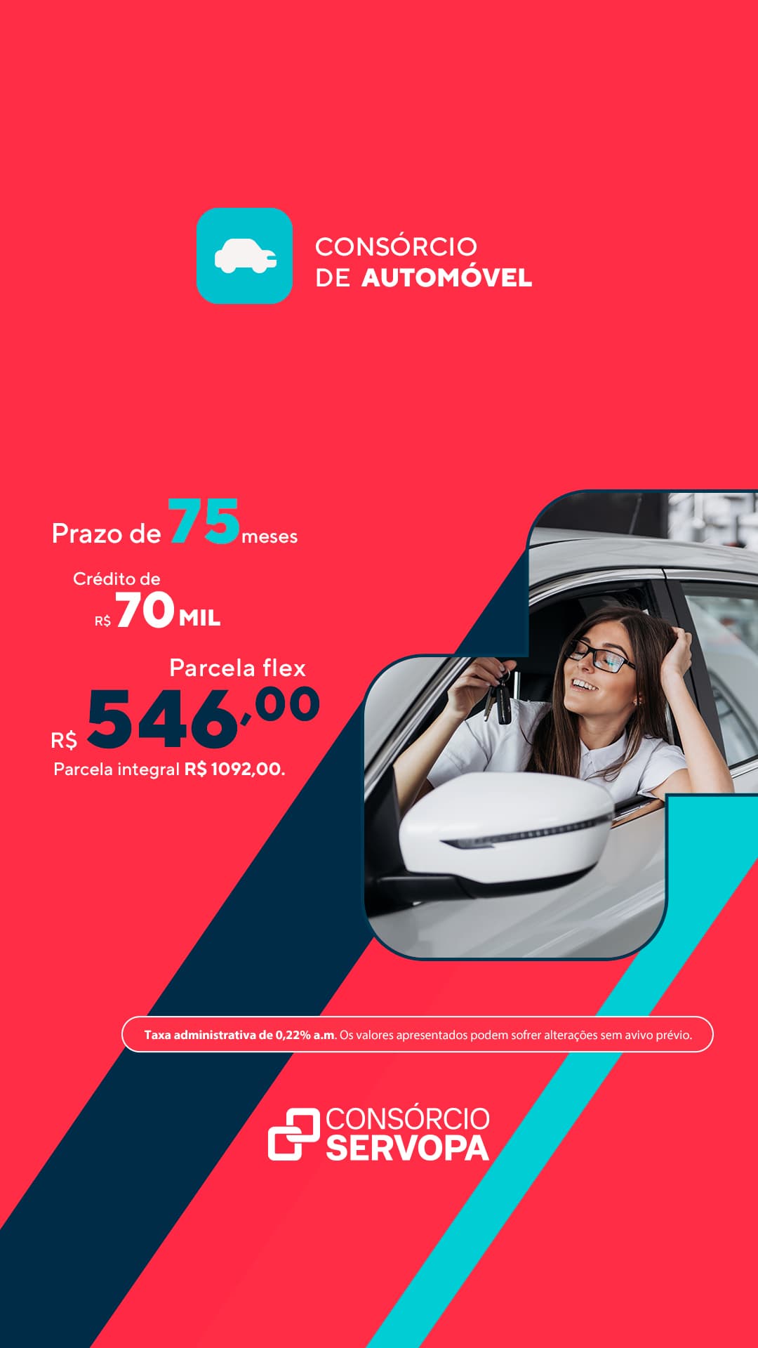Consórcio de Automóvel - Crédito R$ 70 mil - Parcela flex R$ 546